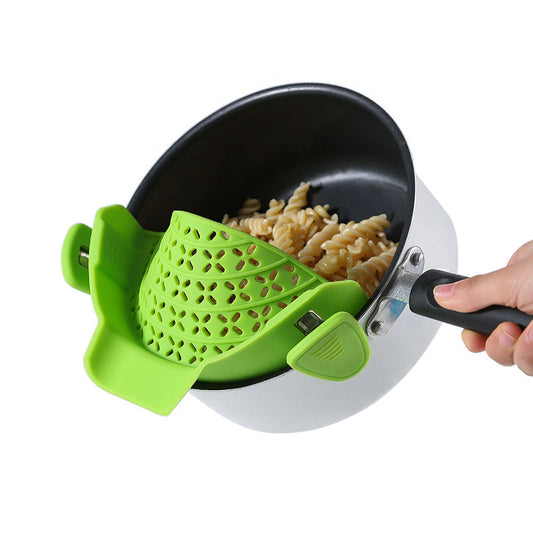 “No More Messy Draining! Meet the Silicone Clip-On Pot Strainer”