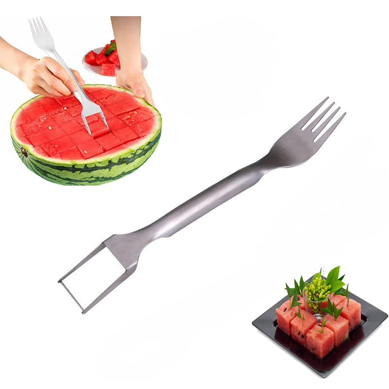 Watermelon slice next to fork tool