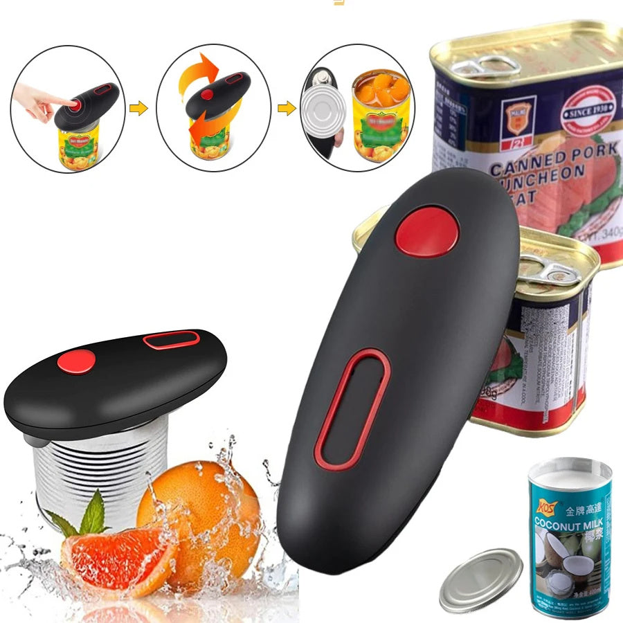Electric can opener placed on a tin can