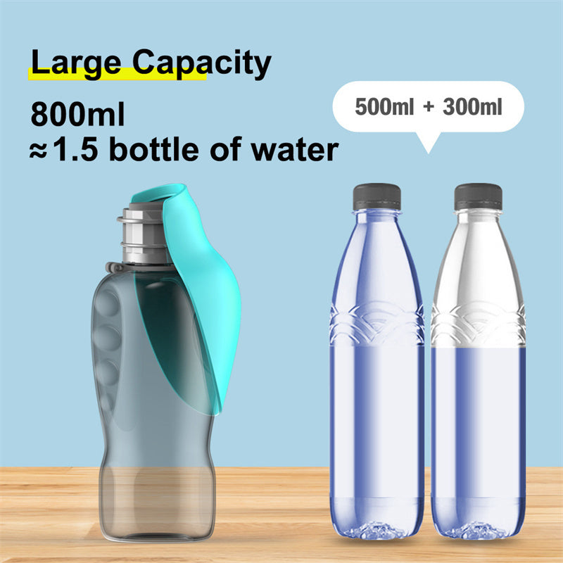dog water bottle shown with packaging