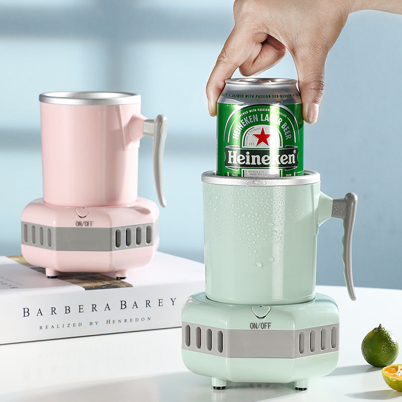 Mini cooling cup in white on desk