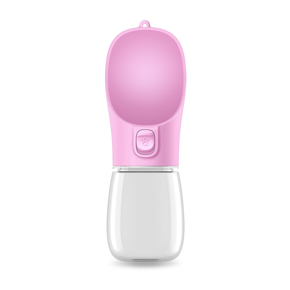 pink and white dog water bottles side by side