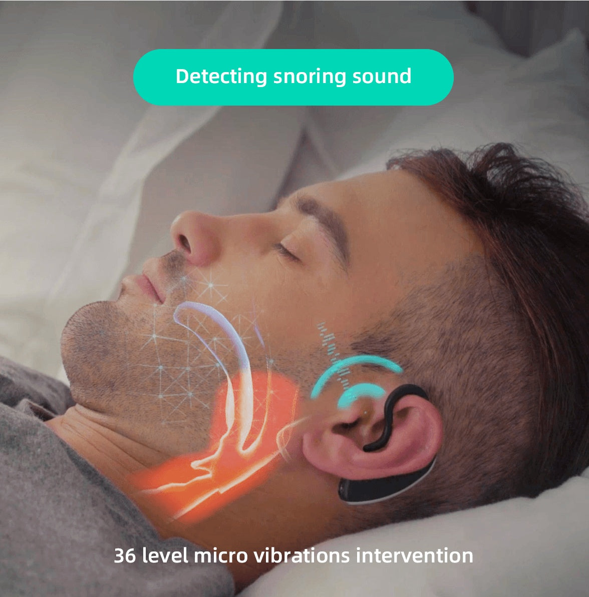 Anti-snoring device worn on ear