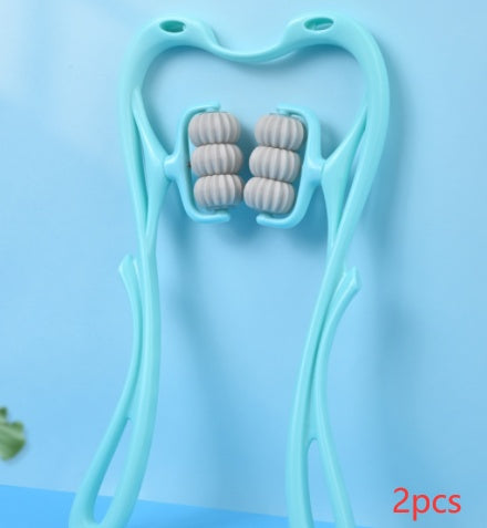 Pink and blue massage rollers side by side