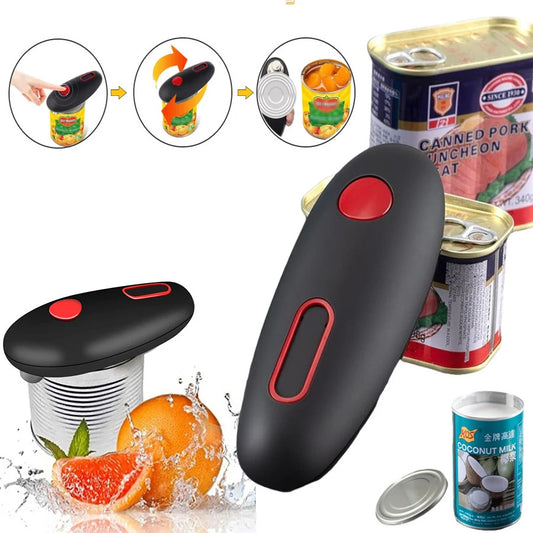 Electric can opener placed on a tin can
