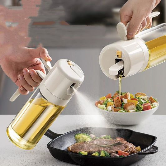 Using oil sprayer on salad
