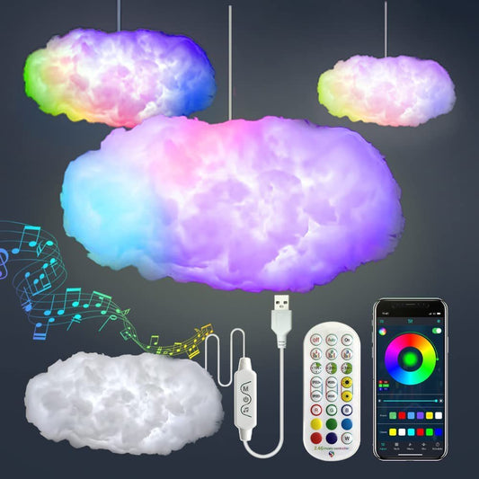 Cloud light glowing in pink and blue hues


